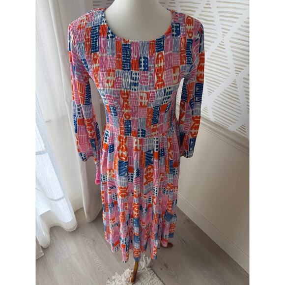 NWT Briton Court Women’s Small Smocked Midi Maxi Multicolor Dress - Picture 2 of 5